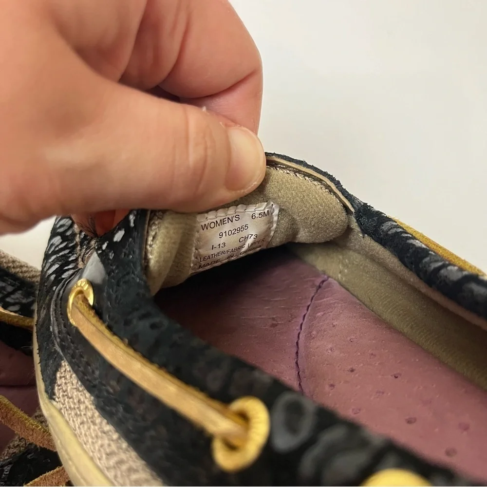 Sperry's Topsider Angelfish Boat Shoe Black Animal‎ Print 6.5M